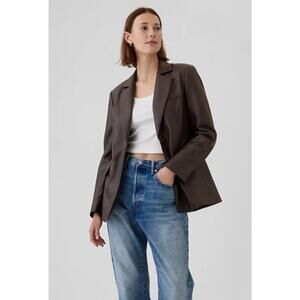 GAP Vegan Leather Blazer Women XL Brown Pockets Classic Tailored‎ Casual Chic